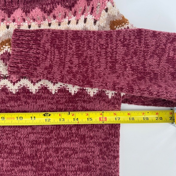 Lands' EndFair Isle Turtleneck Sweater Womens Medium Burgundy Pink Nordic Knit - Picture 6 of 8